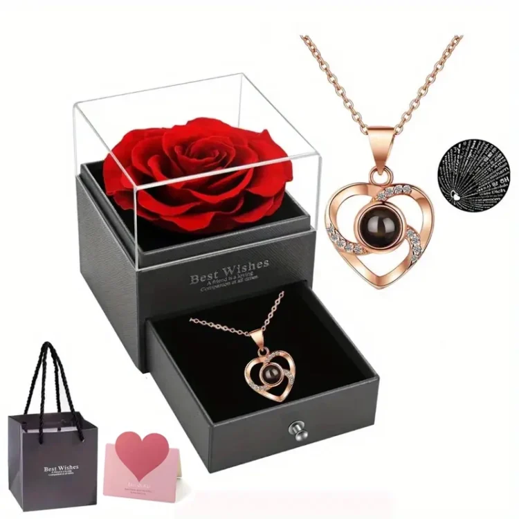 Artificial Flower Gift Box Necklace Christmas Valentines Day Gifts